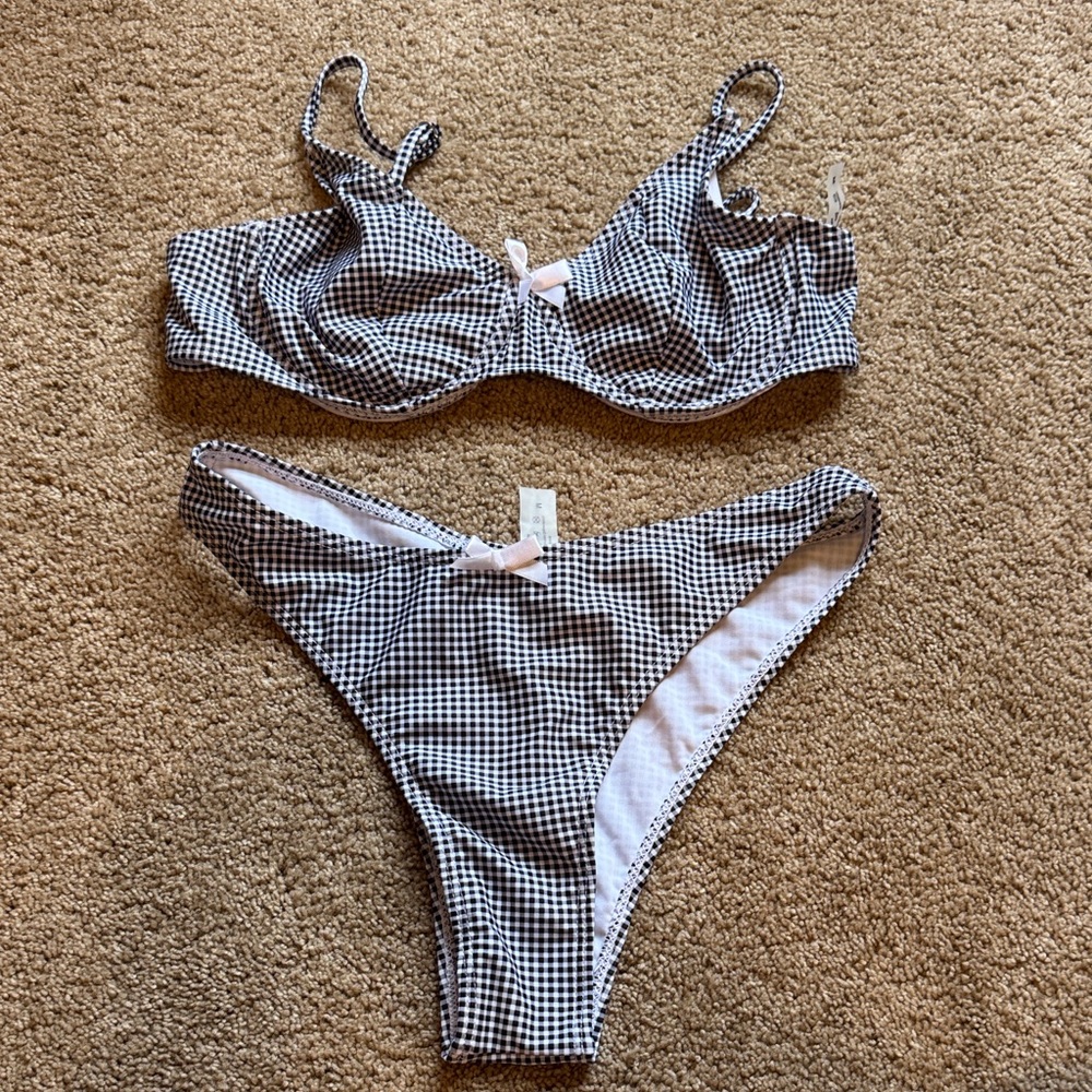 SHEIN Black and White Gingham Bikini Set